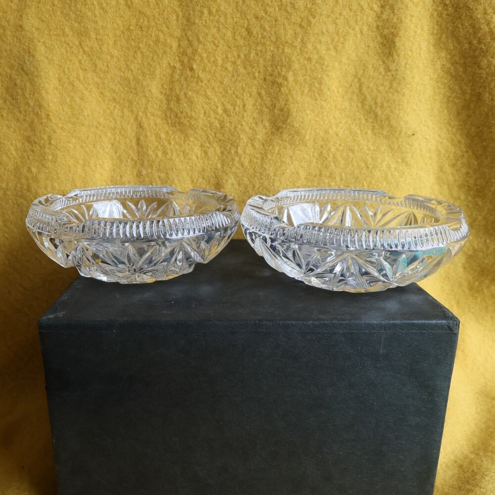 VTG Czech Bohemian Crystal Ashtray 5.5" Heavy Cut Glass Gift for Him Collectible - Picture 2 of 13